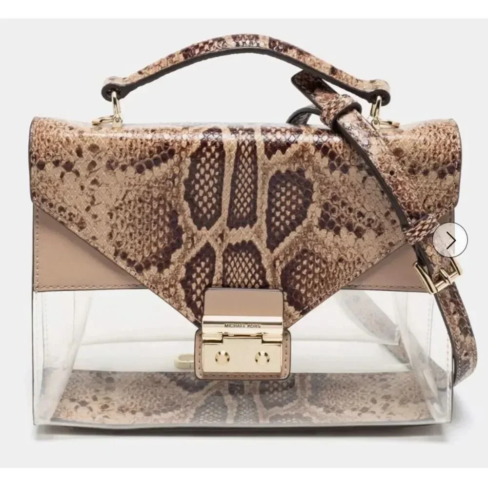 Michael KORS Beige / Brown Python Embossed Leather/ PVC Sloan Top Handle Bag
